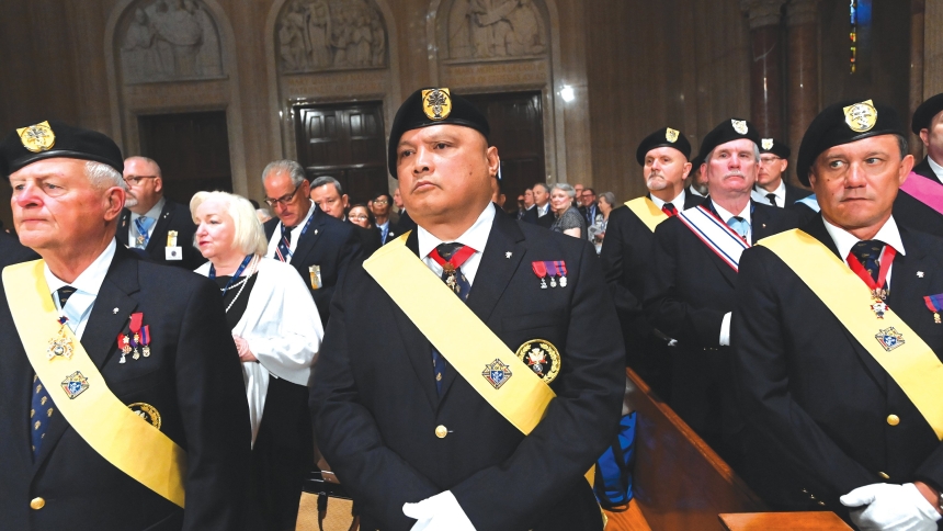 Members of the Knights of Columbus honor guard stand . (OSV News photo/Patrick Ryan, for the Catholic Standard)