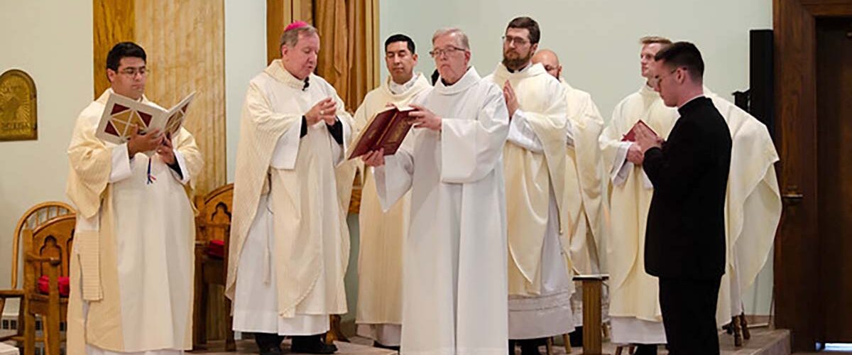 Cardinal Stritch sponsored seminarian Leo Marcotte declared his intention to receive the Sacrament of Holy Orders.